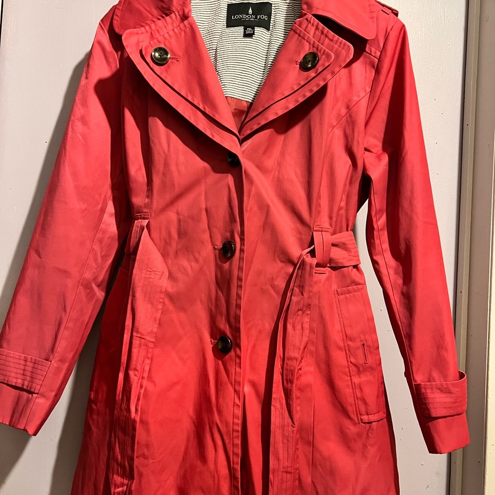 London Fog Trench Coat with Belt and Notched Collar